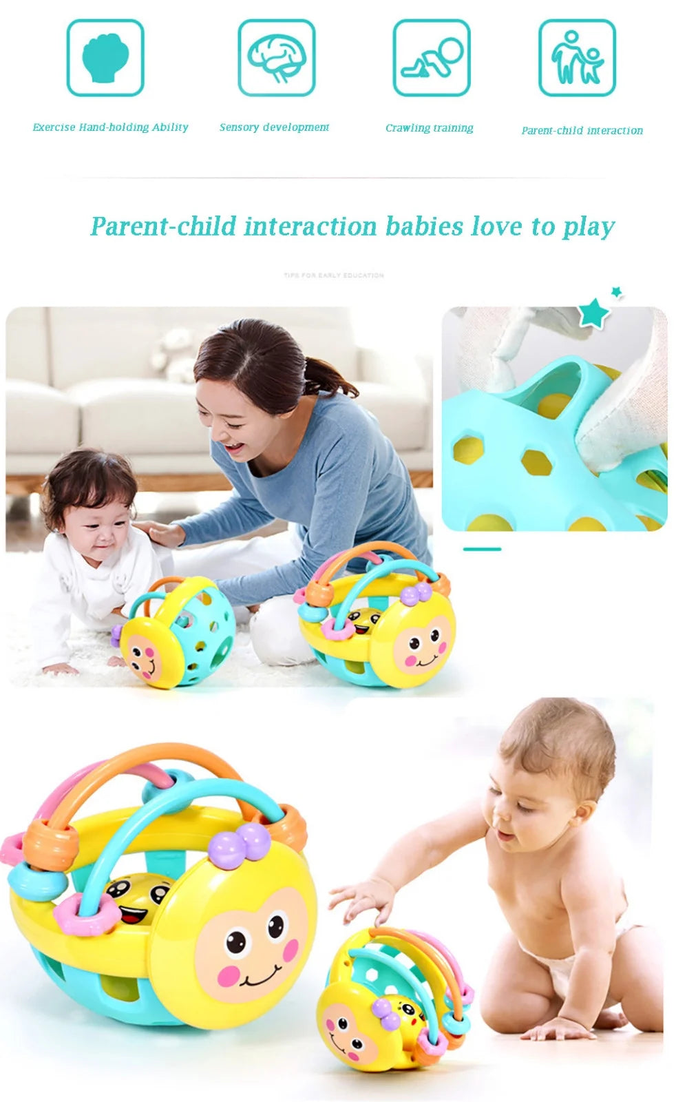 Ball Rattles Bell Infant Baby Plastic Toy Hand Bell Education Toy O872