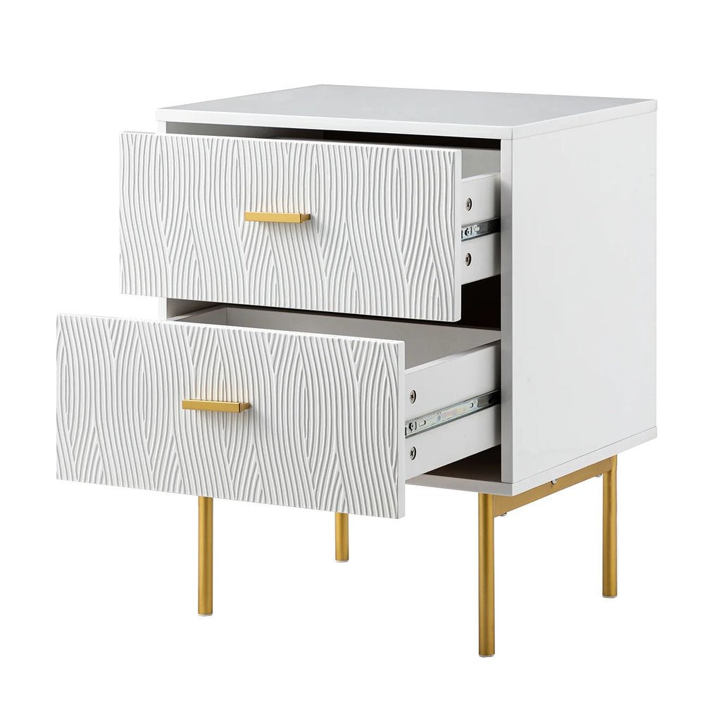 Mid Century 2 Drawer White Wooden Nightstand Y7172
