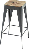 Natural Steel Grey Wood and Metal Bar Stool W1519
