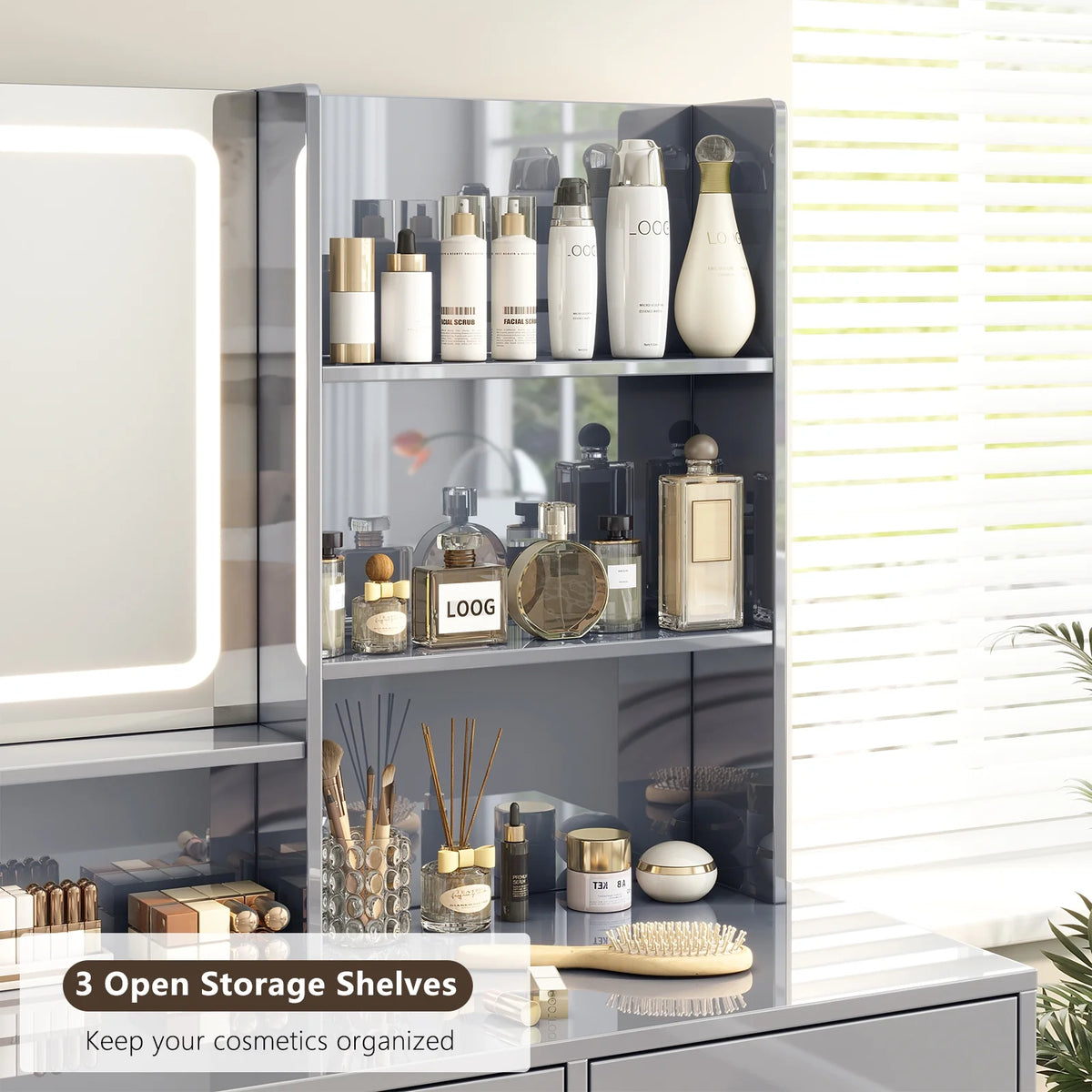 Gray Vanity Desk with Mirror and 4 Drawers K845