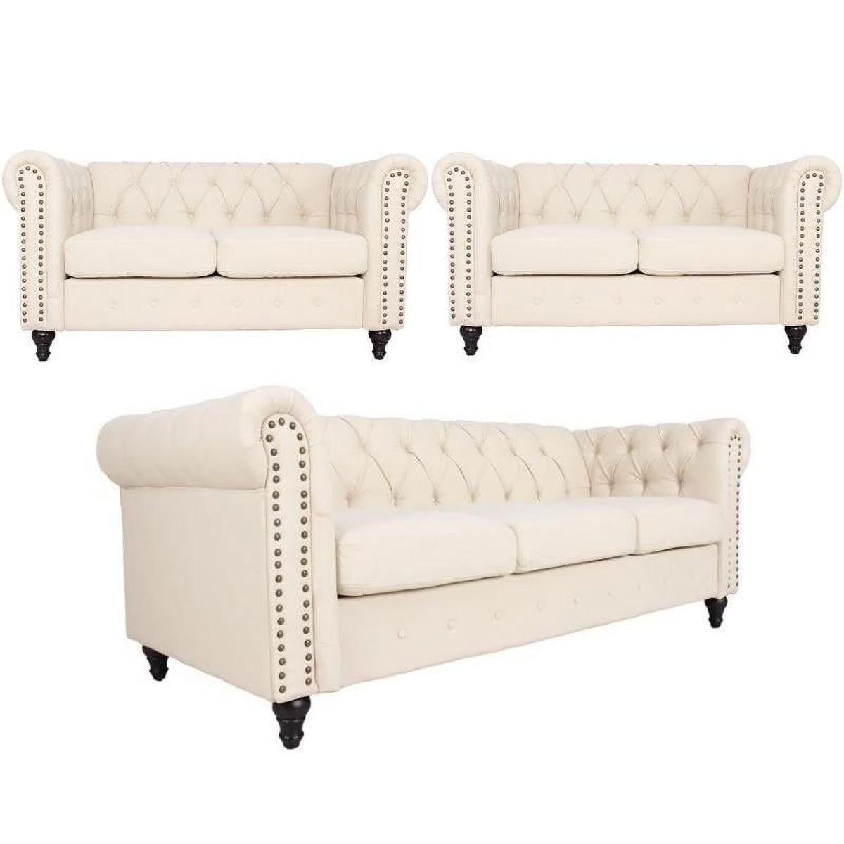 3 Piece Microfiber Sofa and 2-Loveseat Set in Cream Q9073