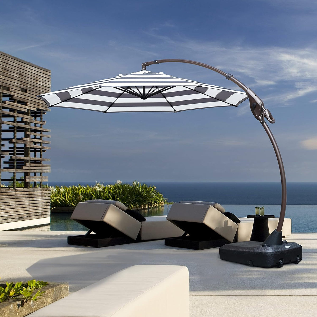 11 FT Curvy Aluminum Offset Umbrella with Base A5977