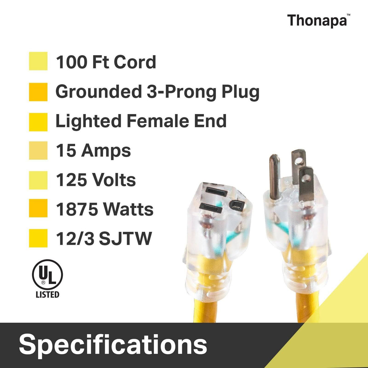 100 Foot 12/3 Heavy Duty Yellow Extension Cord M375627
