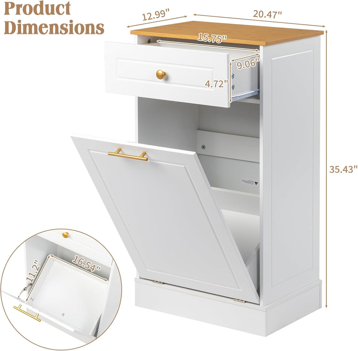 White Tilt Out Laundry Hamper Cabinet with Drawer A92517