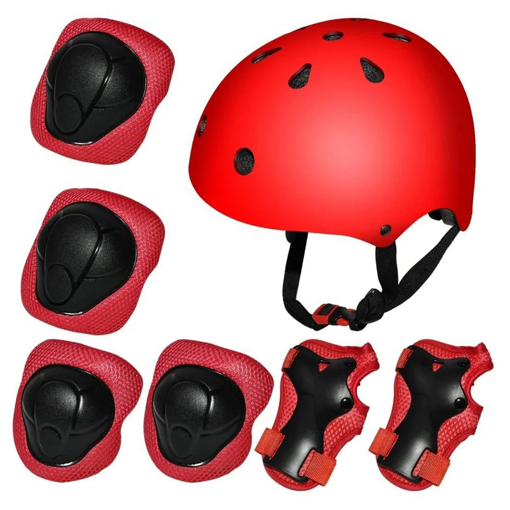 7 Pcs Kids Safety Helmet Knee Elbow Pad Sets N325