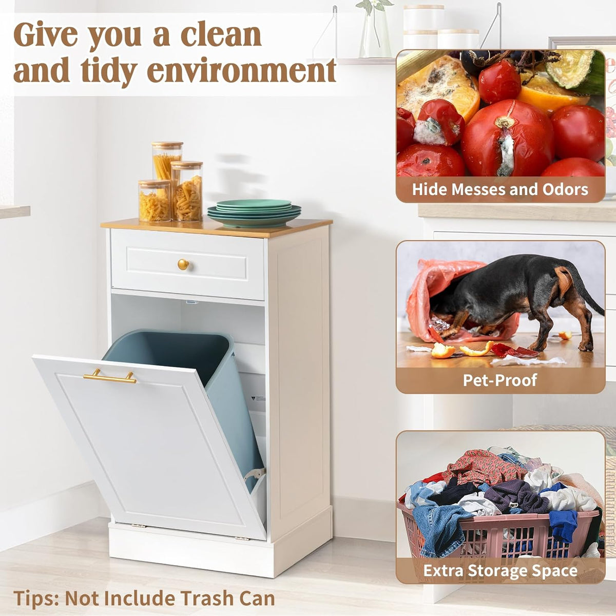 White Tilt Out Laundry Hamper Cabinet with Drawer A92517