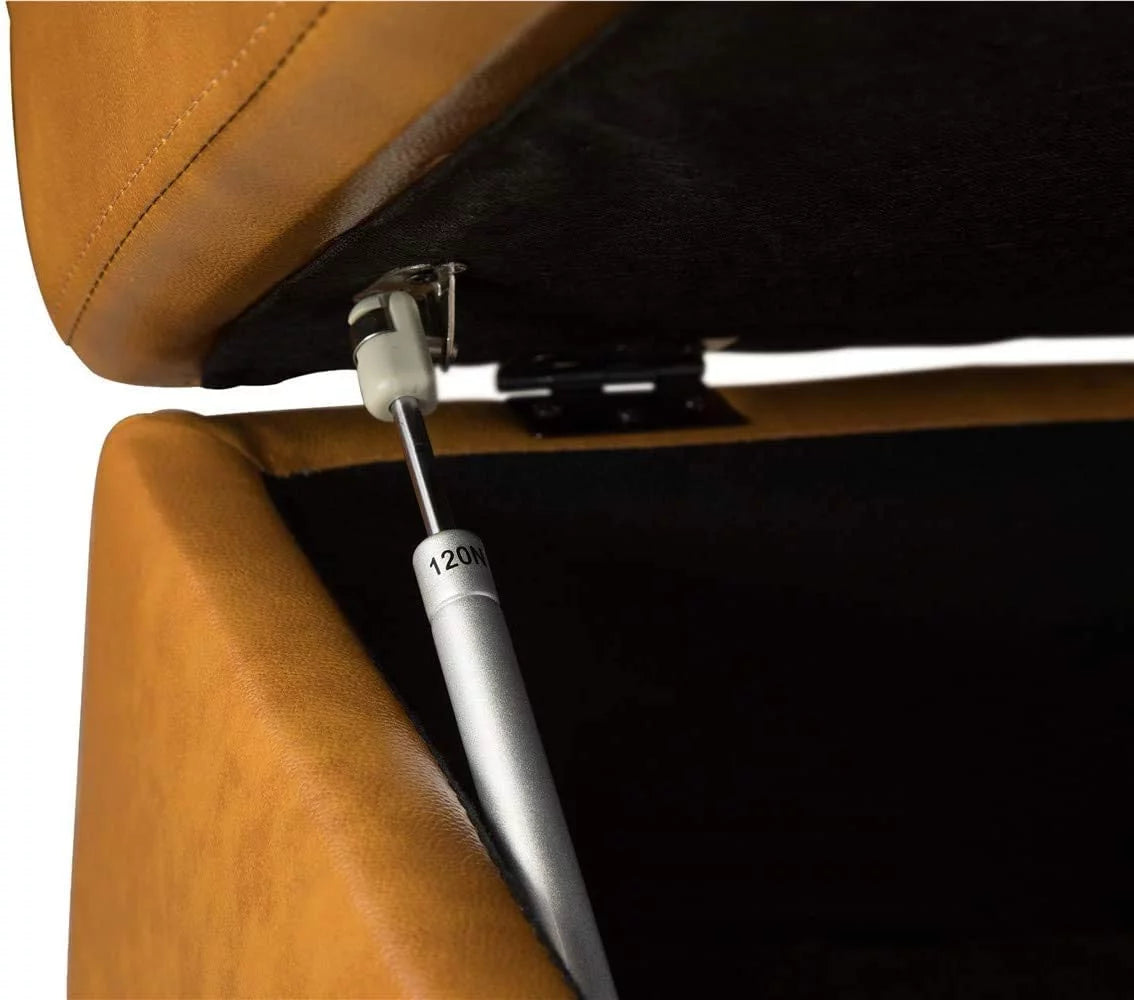 Caramel Leather Sectional Sofa with Storage Ottoman R78324