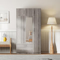 6-Door Wooden Armoire Wardrobe Closet with Mirror, 2 Drawers, 1 Hanging Rod U651