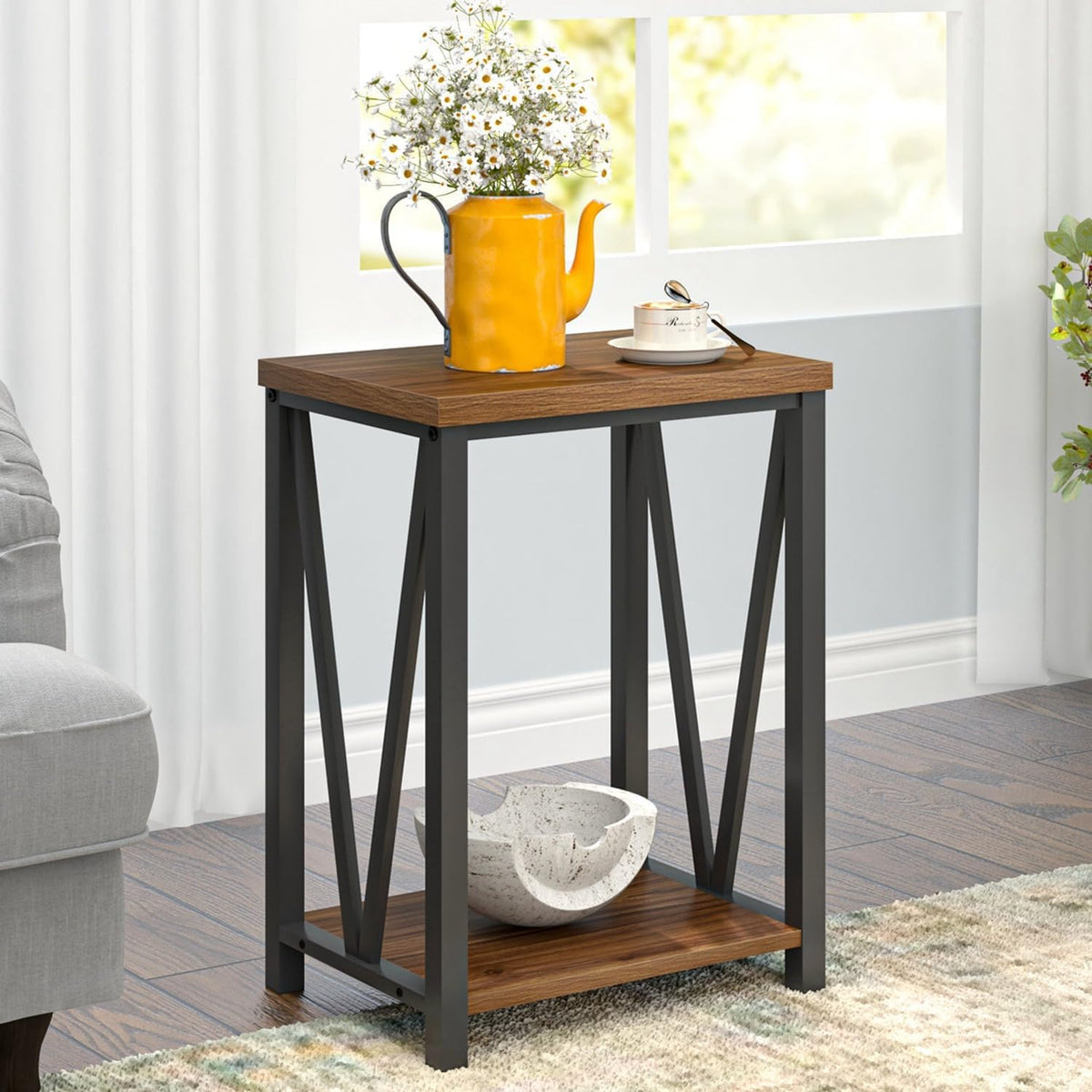 Rustic Walnut Coffee Table with Storage Shelf G73575