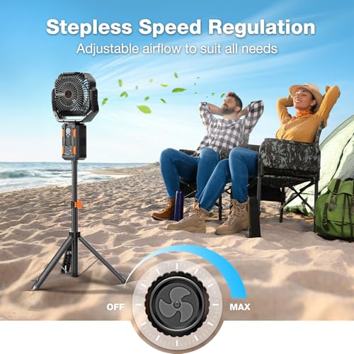 20000mAh Rechargeable Battery Powered Standing Fan with LED Lanterns X888893