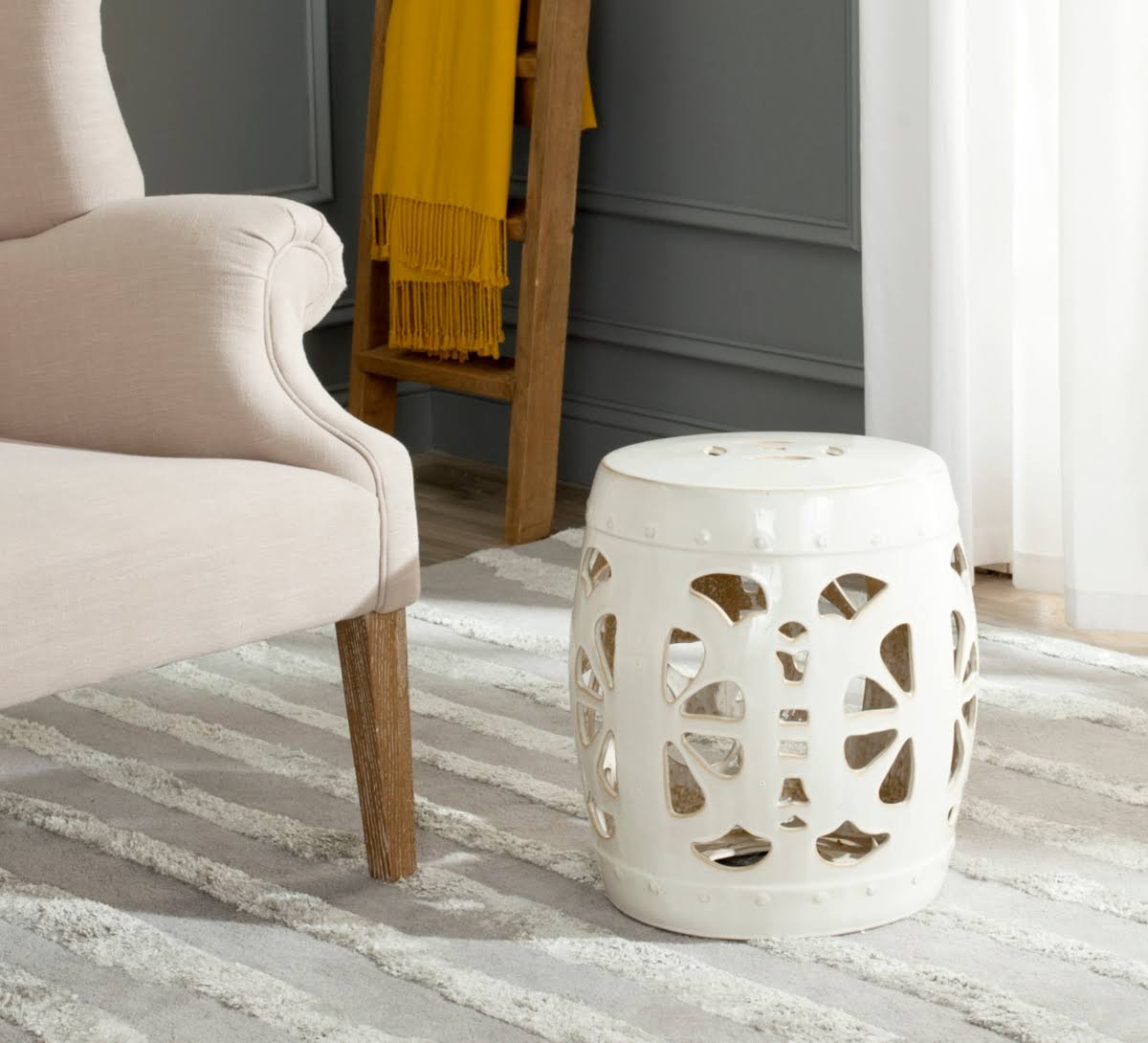 Antique White Garden Stool N1924