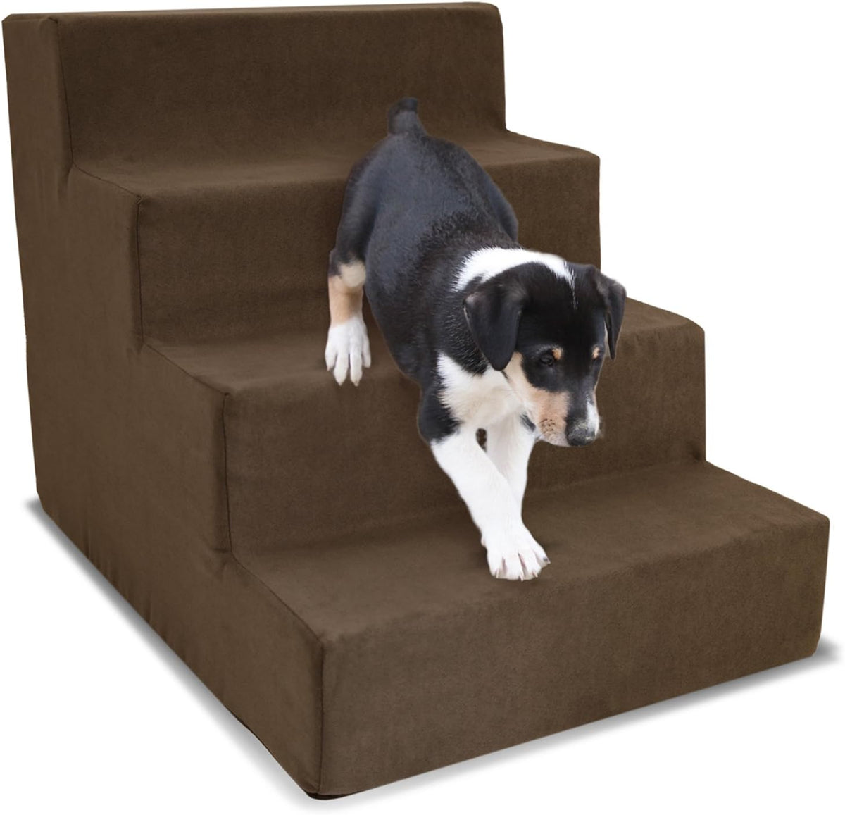 Brown Pet Ramp 4-Steps Stairs with Removable MicroSuede Cover R247