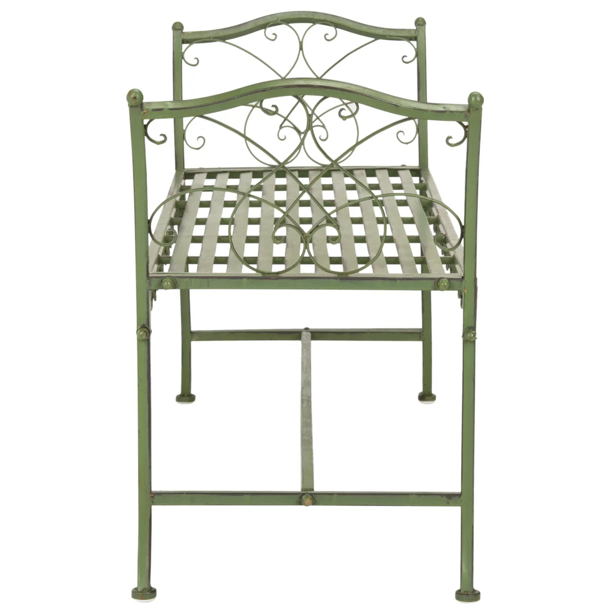 Antique Green Wrought Iron Outdoor Patio Bench Y254