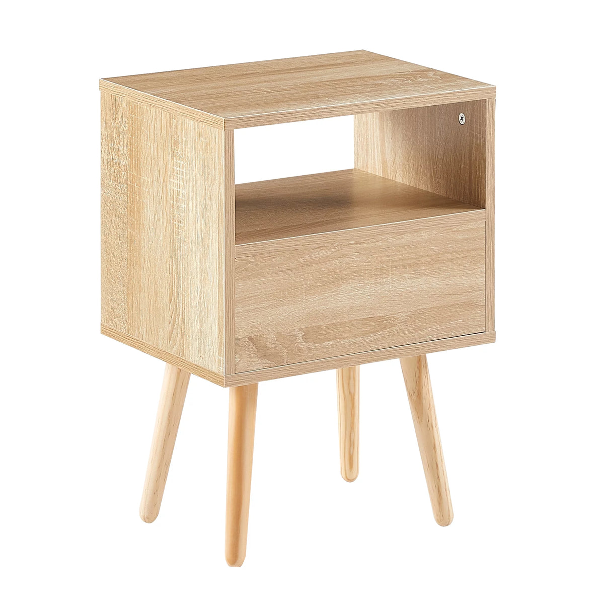 Modern Rattan Wood Nightstand with 1 Drawer Q701