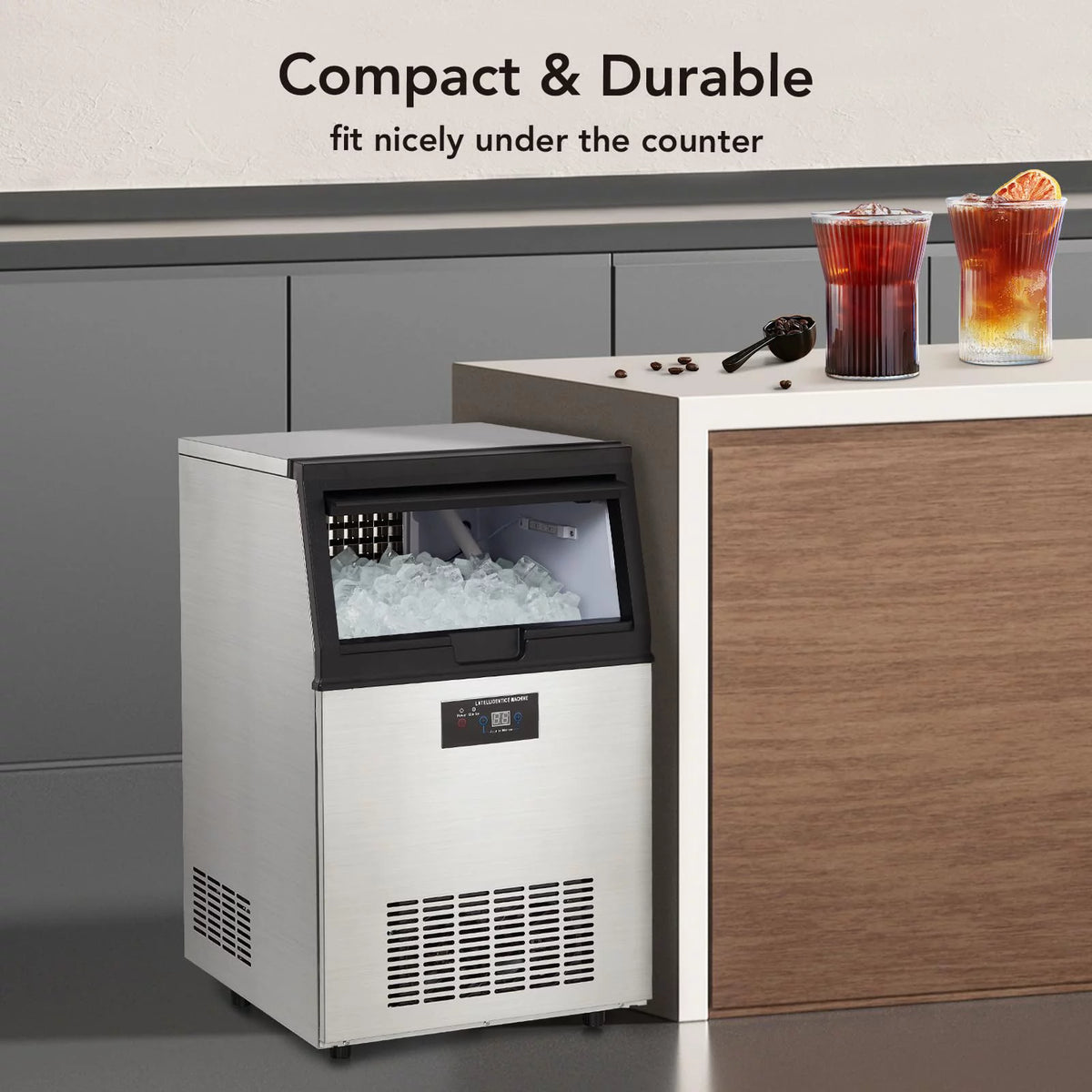 Commercial Ice Machine 130lbs/24H Stainless Steel 44lbs Ice Storage E8614
