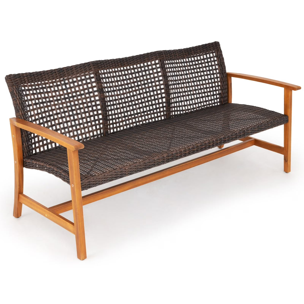 Teak Finish Acacia Patio Wicker Sofa Couch T686