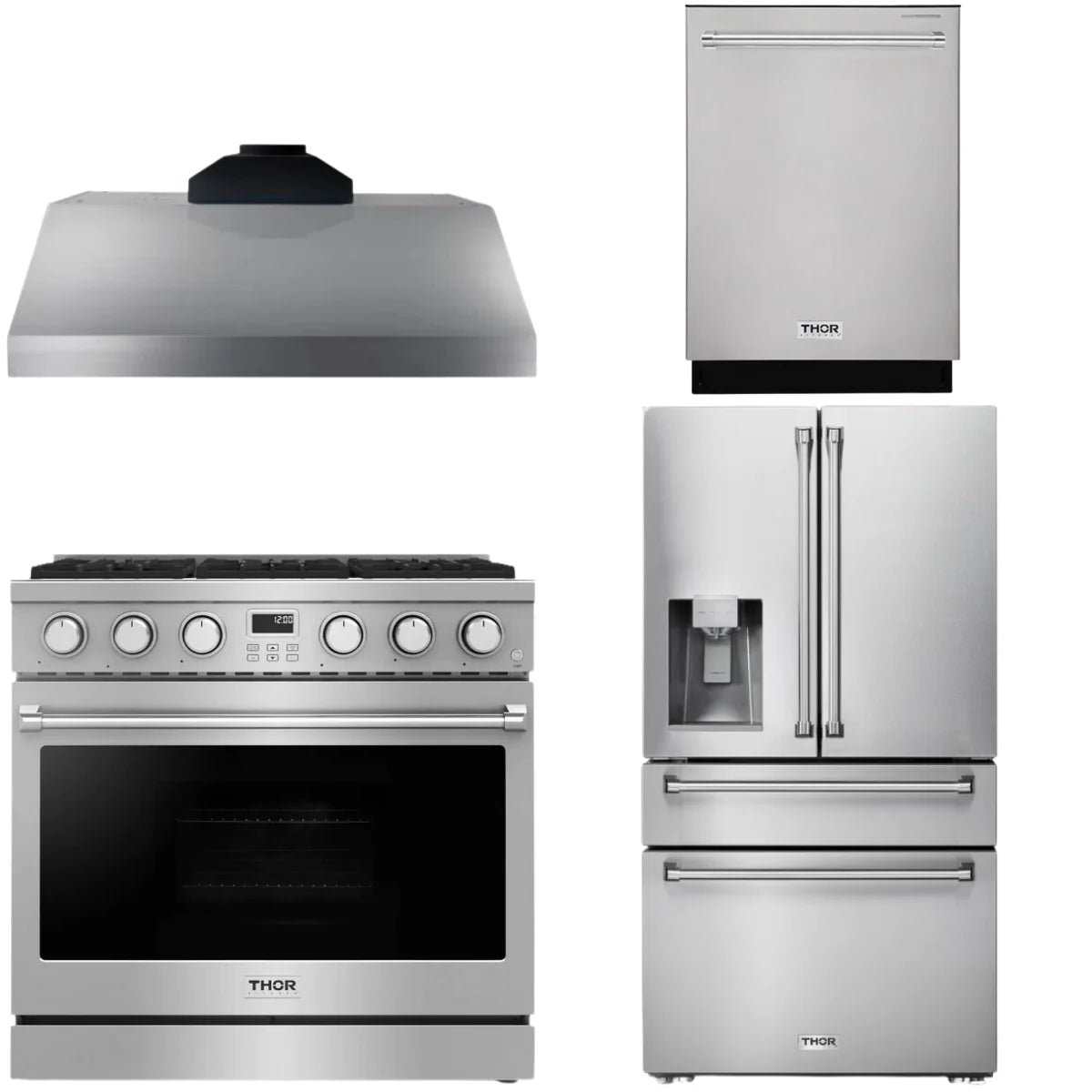 36 Gas Range, Range Hood, Refrigerator and Dishwasher F91625