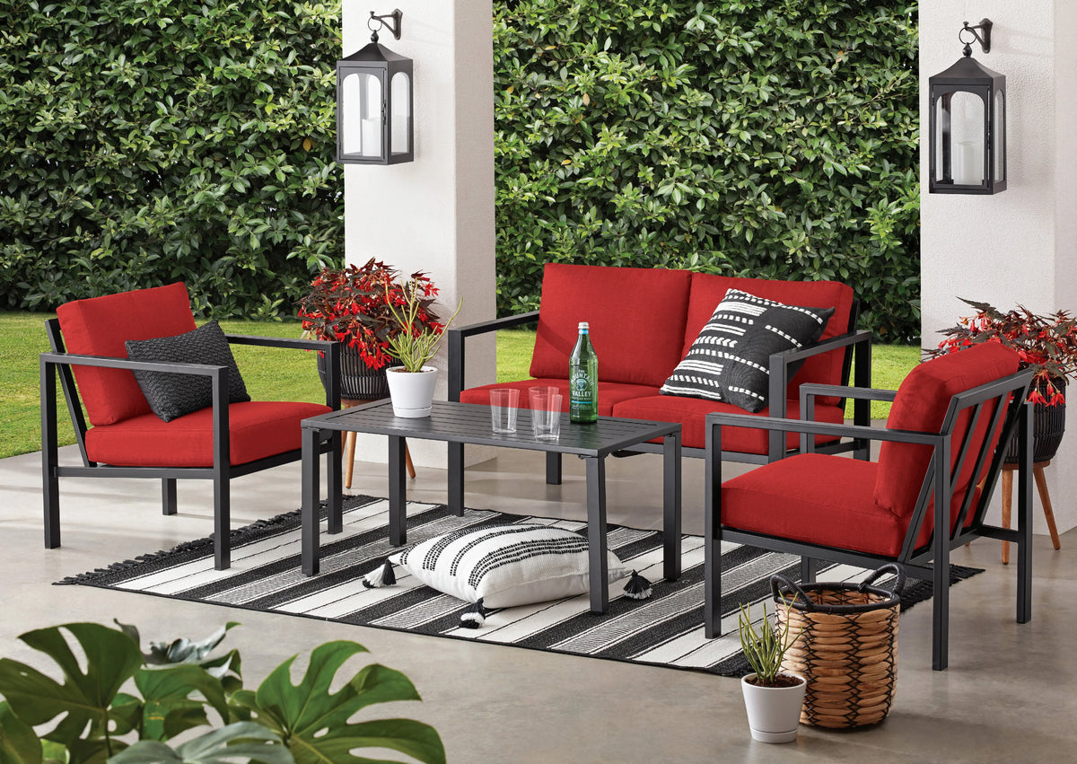4-Piece Outdoor Patio Conversation Set, Seats 4, Gray U309973