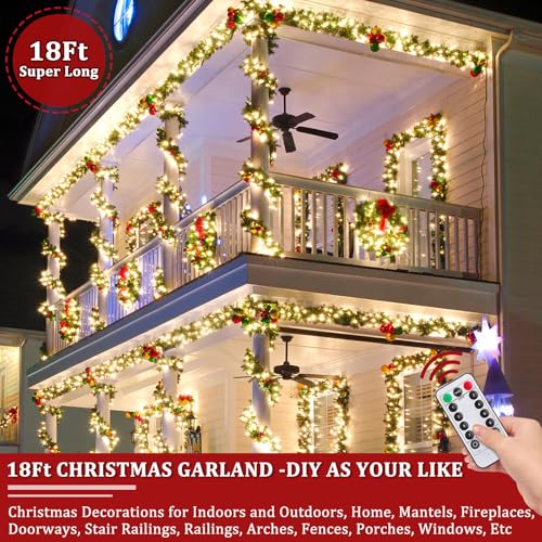 18Ft Prelit Snowy Bristle Pine Christmas Garland with 100 Lights L326