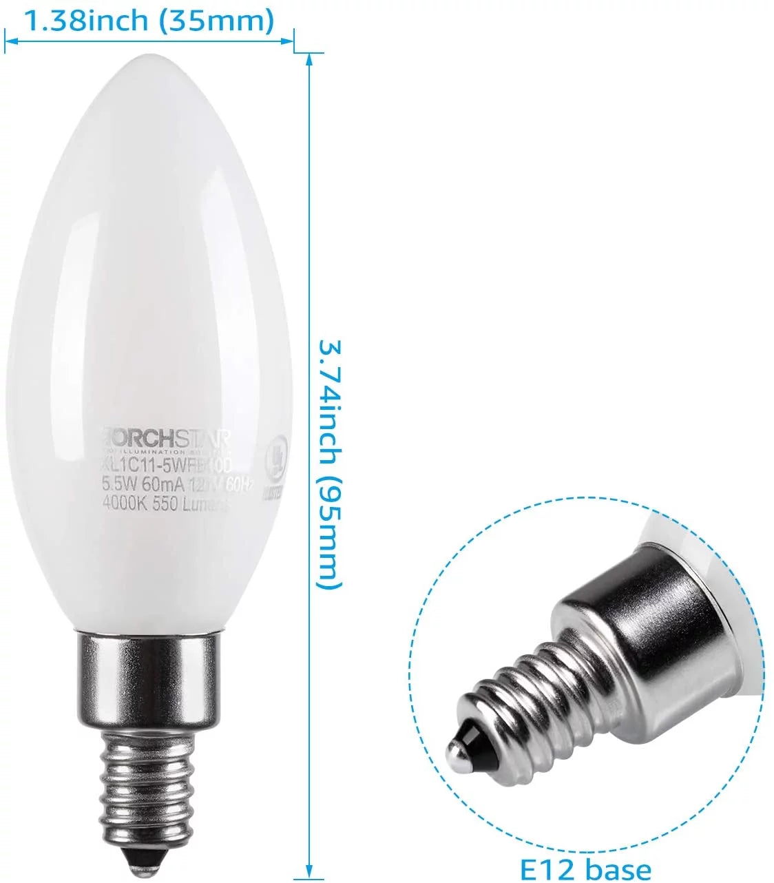 Dimmable E12 LED Candelabra Bulb 60W Equivalent 4000K Pack of 6 S6238