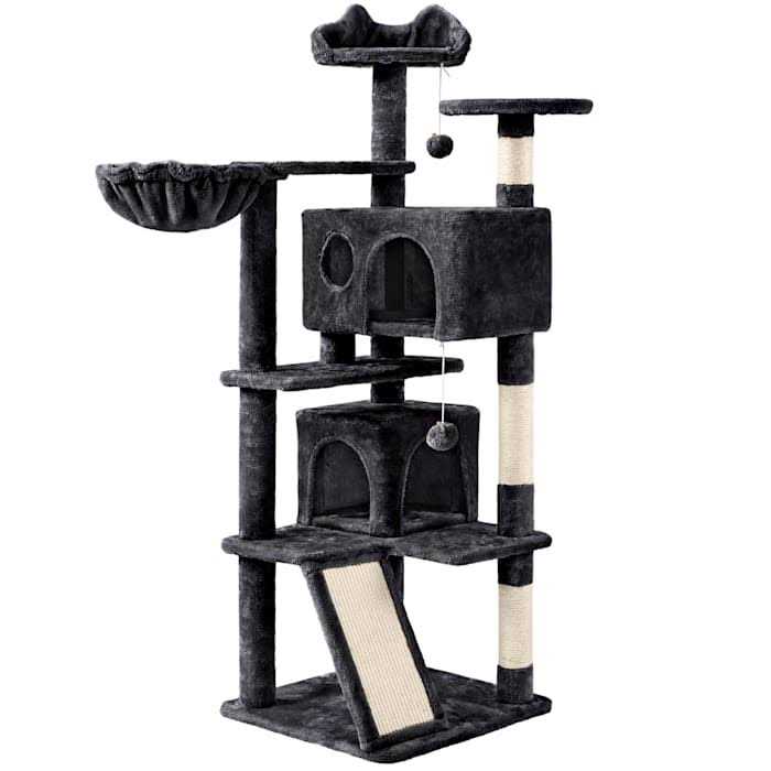 Black Plush Cat Tree with 2 Condos G8559