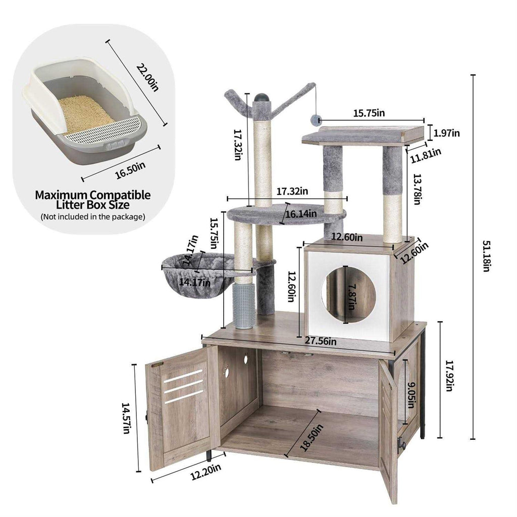 Wooden Cat Litter Box Enclosure with Cat Tree R10256