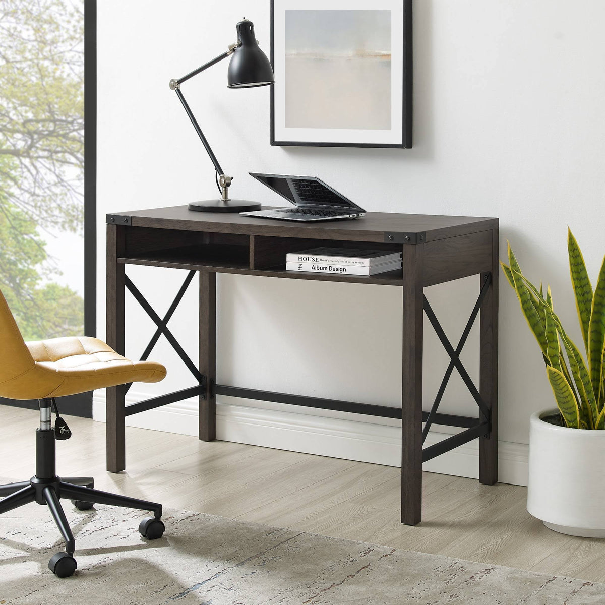 Sable Gray Writing Desk with Cubbies R90978