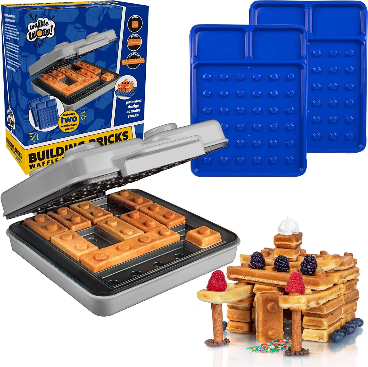 Grey Electric Waffle Maker with 2 Construction Eating Plates E8074