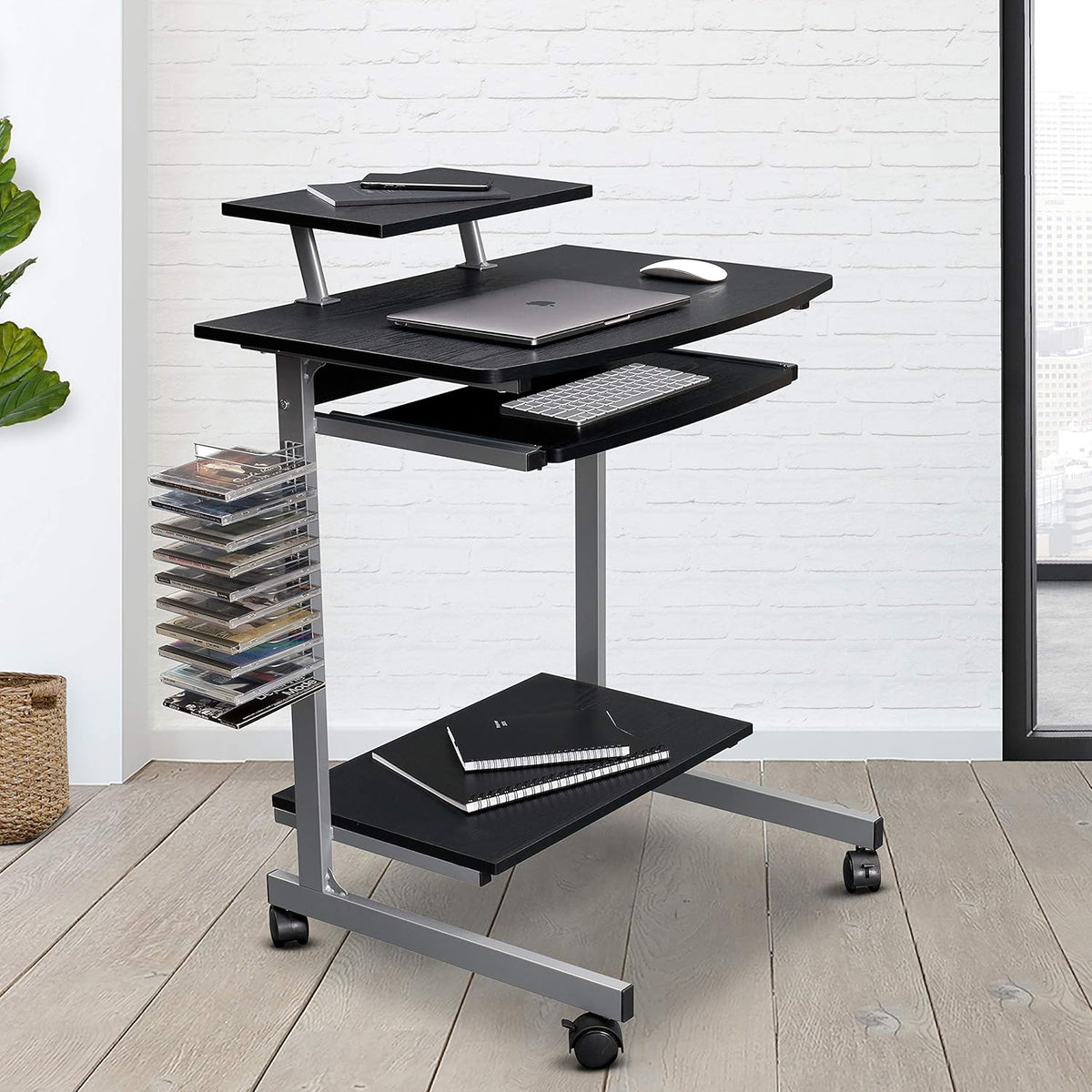 Compact Computer Cart with Storage, Espresso Pack of 2 A38525