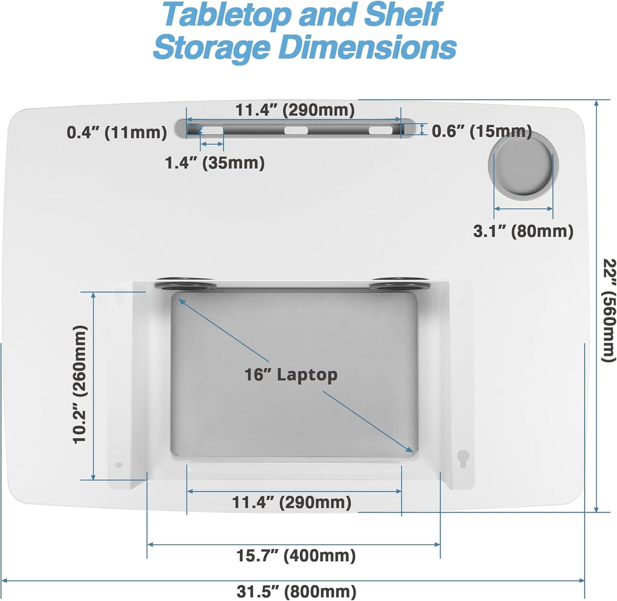 44 Height Adjustable Rolling Desk with Shelf, White C133057