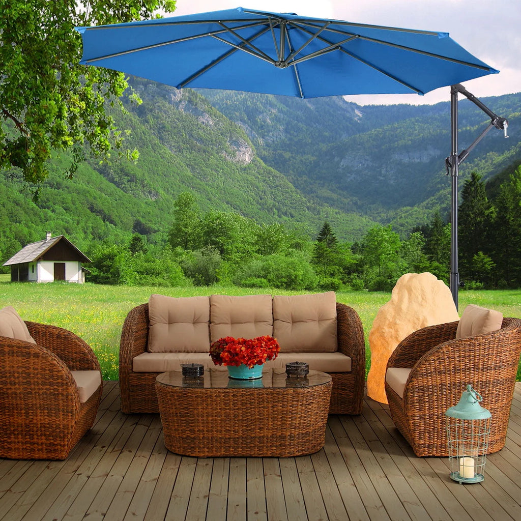 10' Hanging Patio Umbrella with Cross Base Tan Y8497