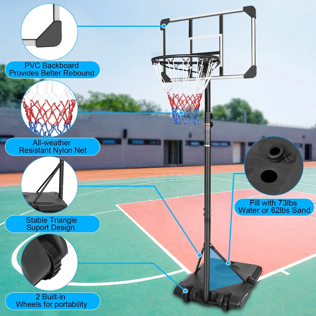 Height Adjustable Portable Basketball Hoop with Wheels B696