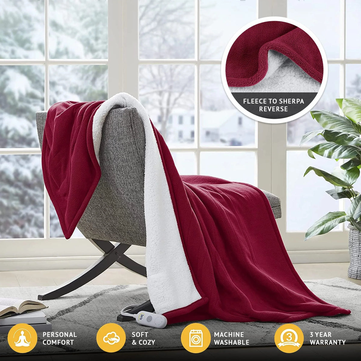 Berry Red Reversible Fleece to Sherpa Throw S427536