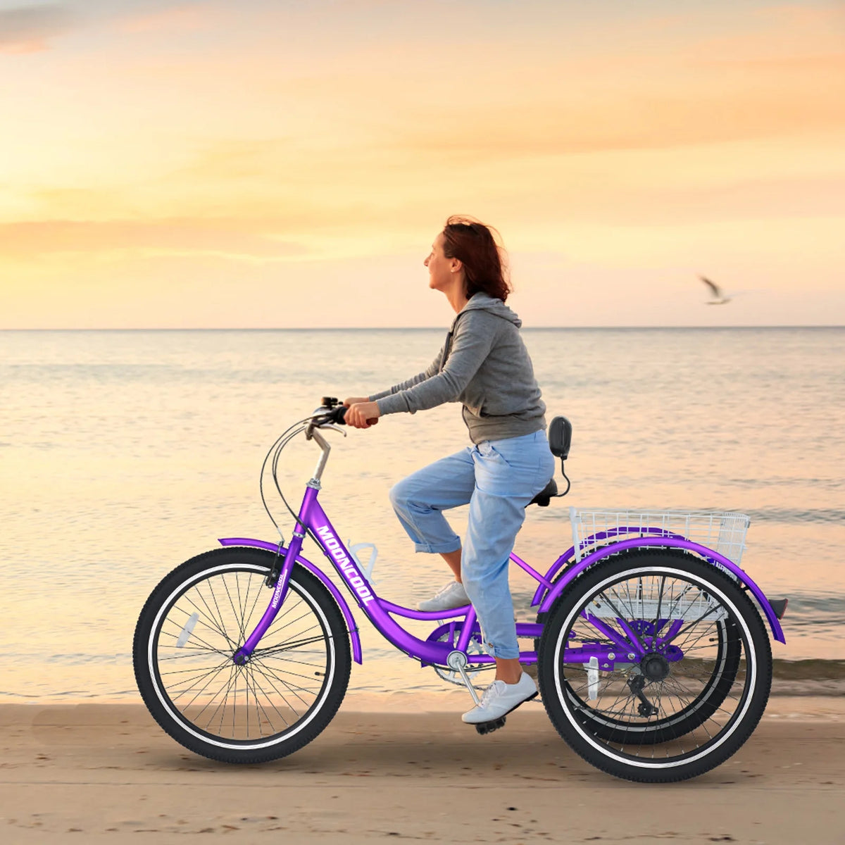 Cyan 26 inch 7-Speed Adult Tricycle with Basket U726155