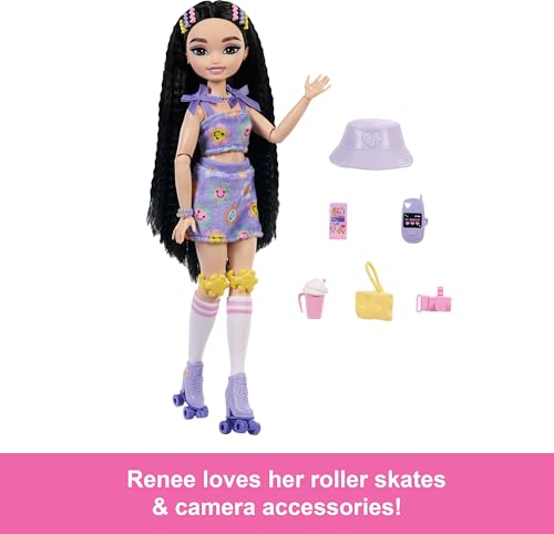 Renee Posable Roller Skating Fashion Doll with Black Hair, 12 Pieces C5970