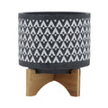 Ceramic Aztec Planter on Wooden Stand, Gray, 8"L X 8"W X 9"H M188885