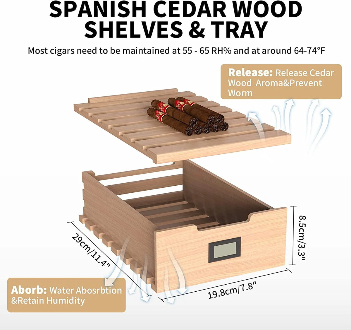 23L Electric Cigar Humidor with Spanish Cedar Wood Shelves W52642