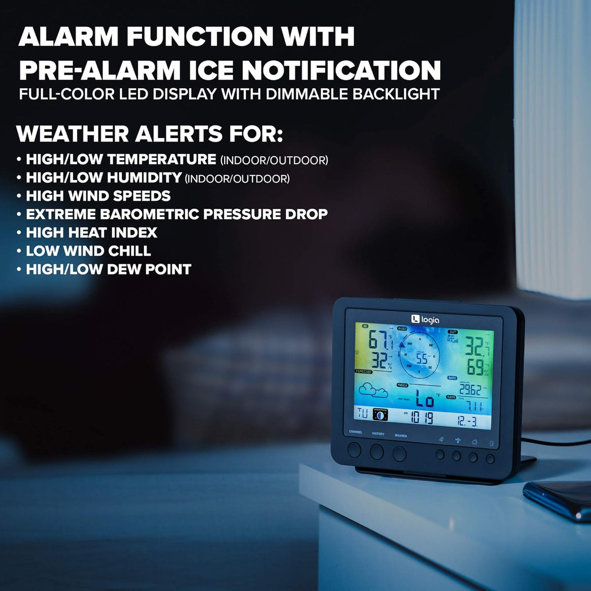 5-in-1 Wi-Fi Weather Station with Wireless LED Color Console P144255