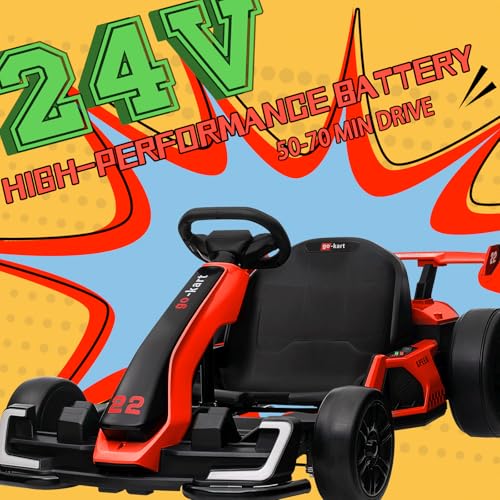 Red Electric Drift Kart Car with Adjustable Seat, 24V, 4 Speed Mode, 300W Motor, 8.5 MPH J3369