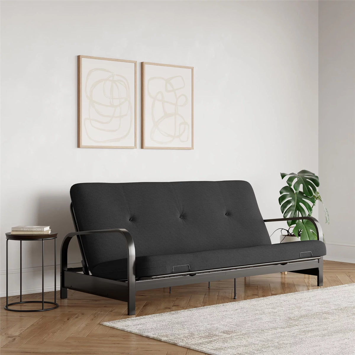 6-Inch Full Black Linen Futon Mattress M814