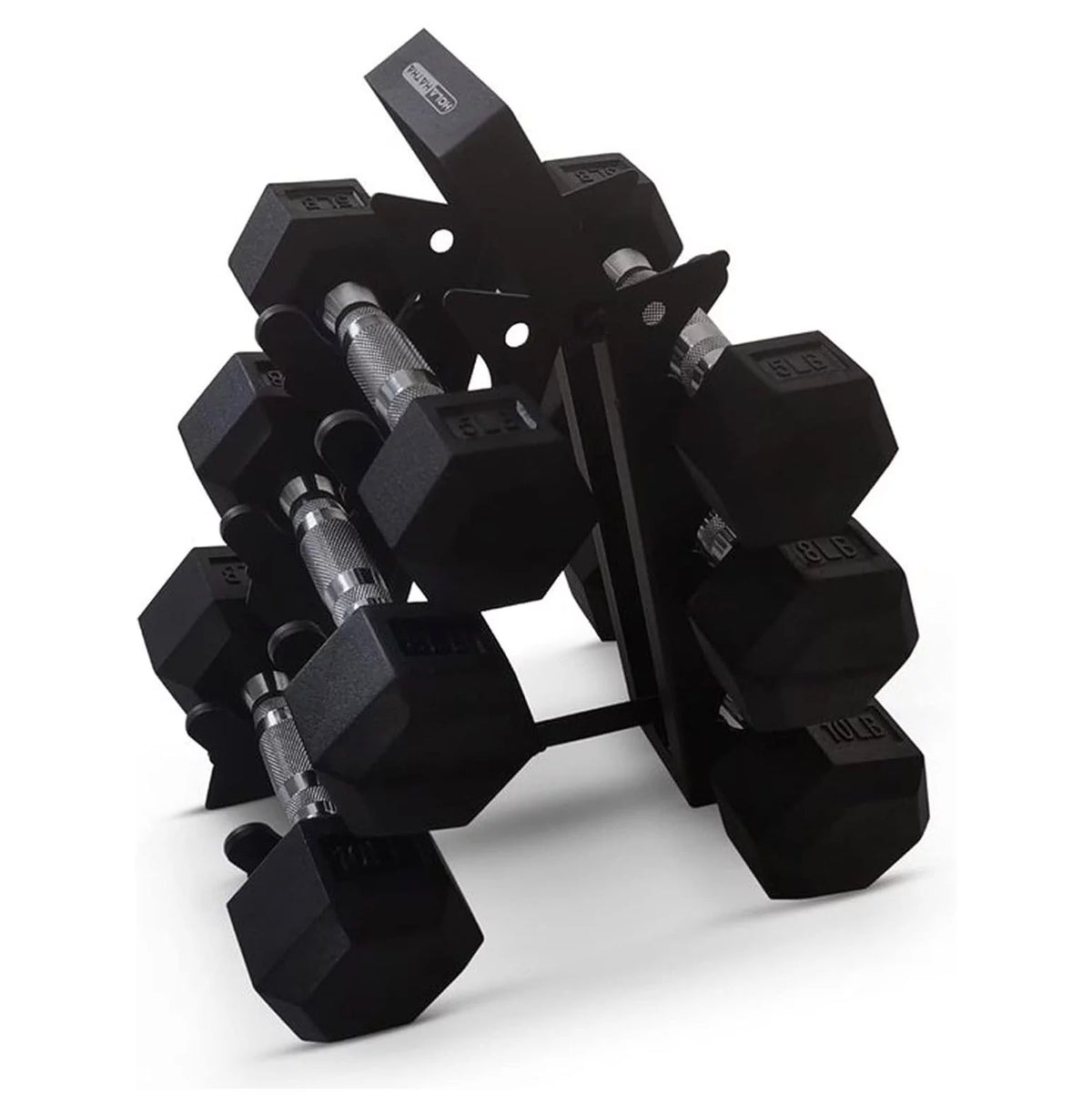 Black Hexagonal Non Slip Dumbbell Set with Folding Storage Rack N888