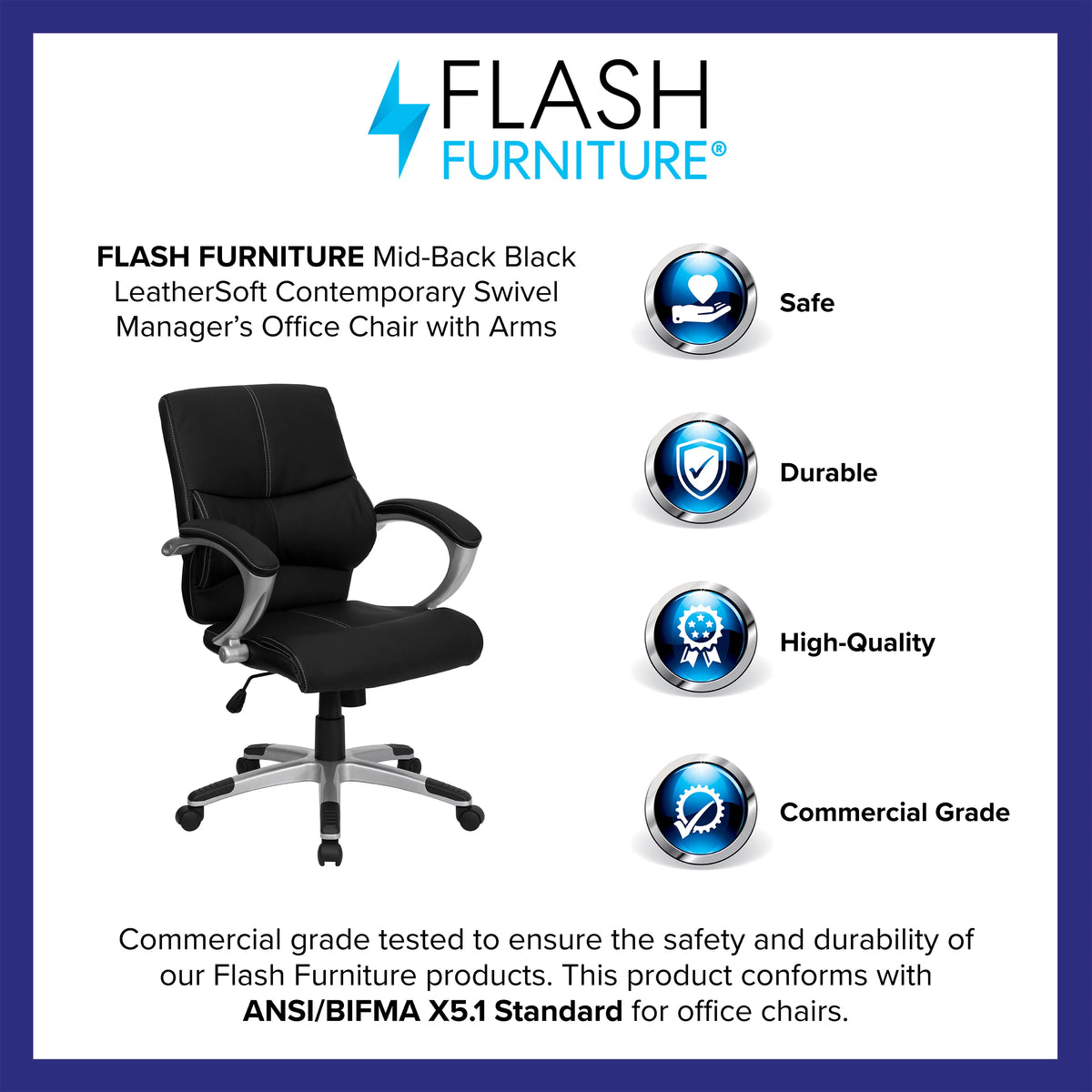 Black LeatherSoft Mid-Back Swivel Office Chair with Arms Z9771