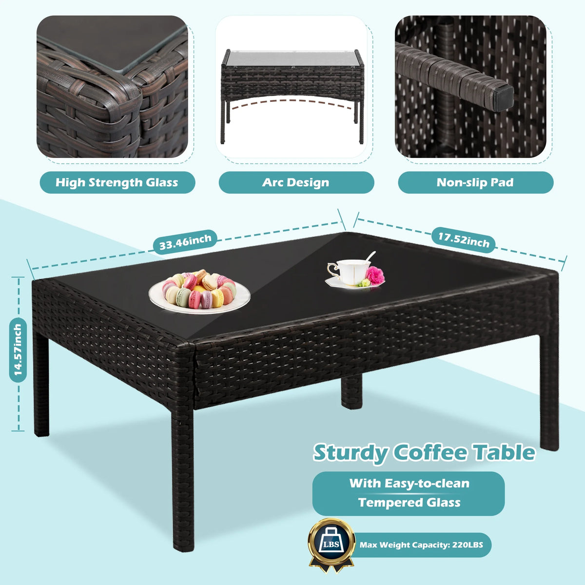 4 Pieces Brown Rattan Patio Conversation Set Y552503