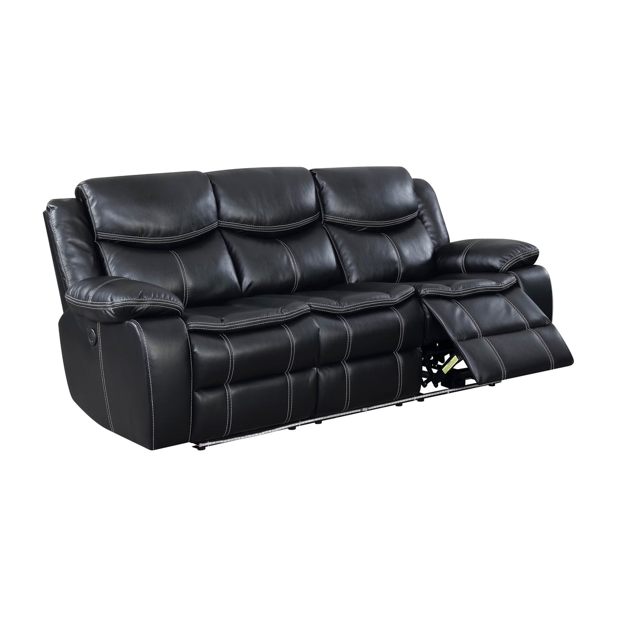 Black Faux Leather Power Recliner Sofa with LED Light O997