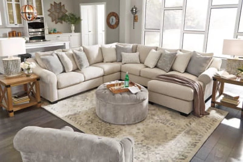 Oversized Chenille Linen Accent Ottoman F349997