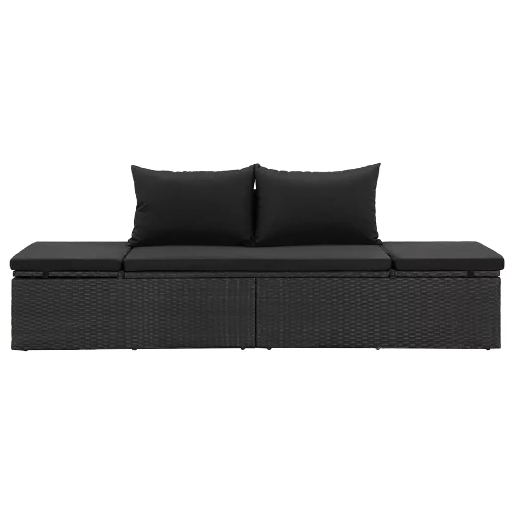 Black Poly Rattan Outdoor Sun Lounger with Cushion K31039