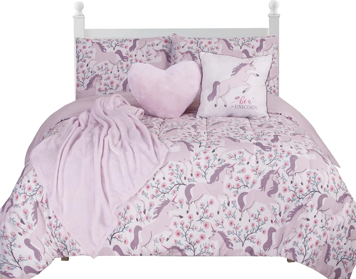 5-Piece Twin Size Unicorn Bedding Set with Throws and Pillow Shams L2238