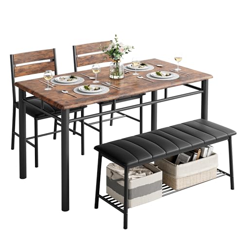 Gray Dining Table Set for 4 with Upholstered Bench and 2 Chairs J492376