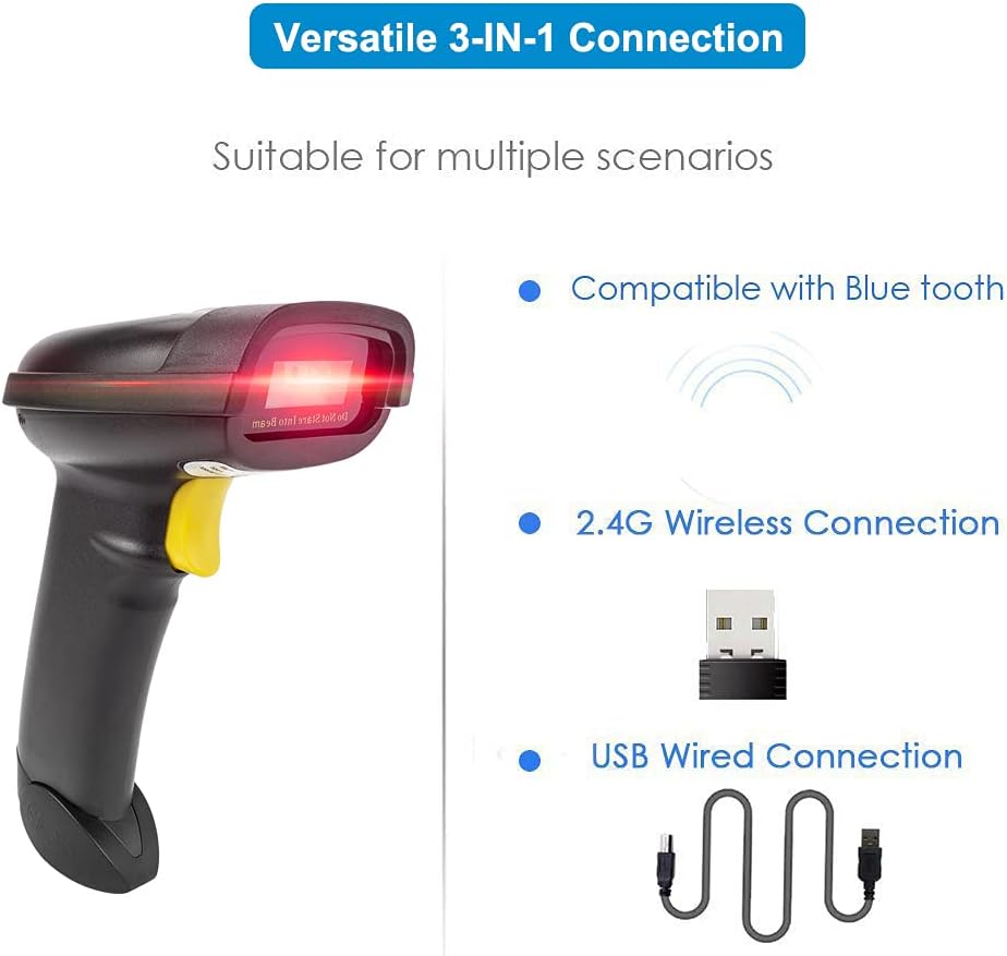 2D Barcode Scanner, 2.4G Wireless & Bluetooth & USB Wired, Pack of 2 N54339