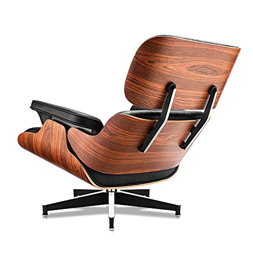 Top Black Grain Leather Palisander Wood Lounge Chair and Ottoman E205483